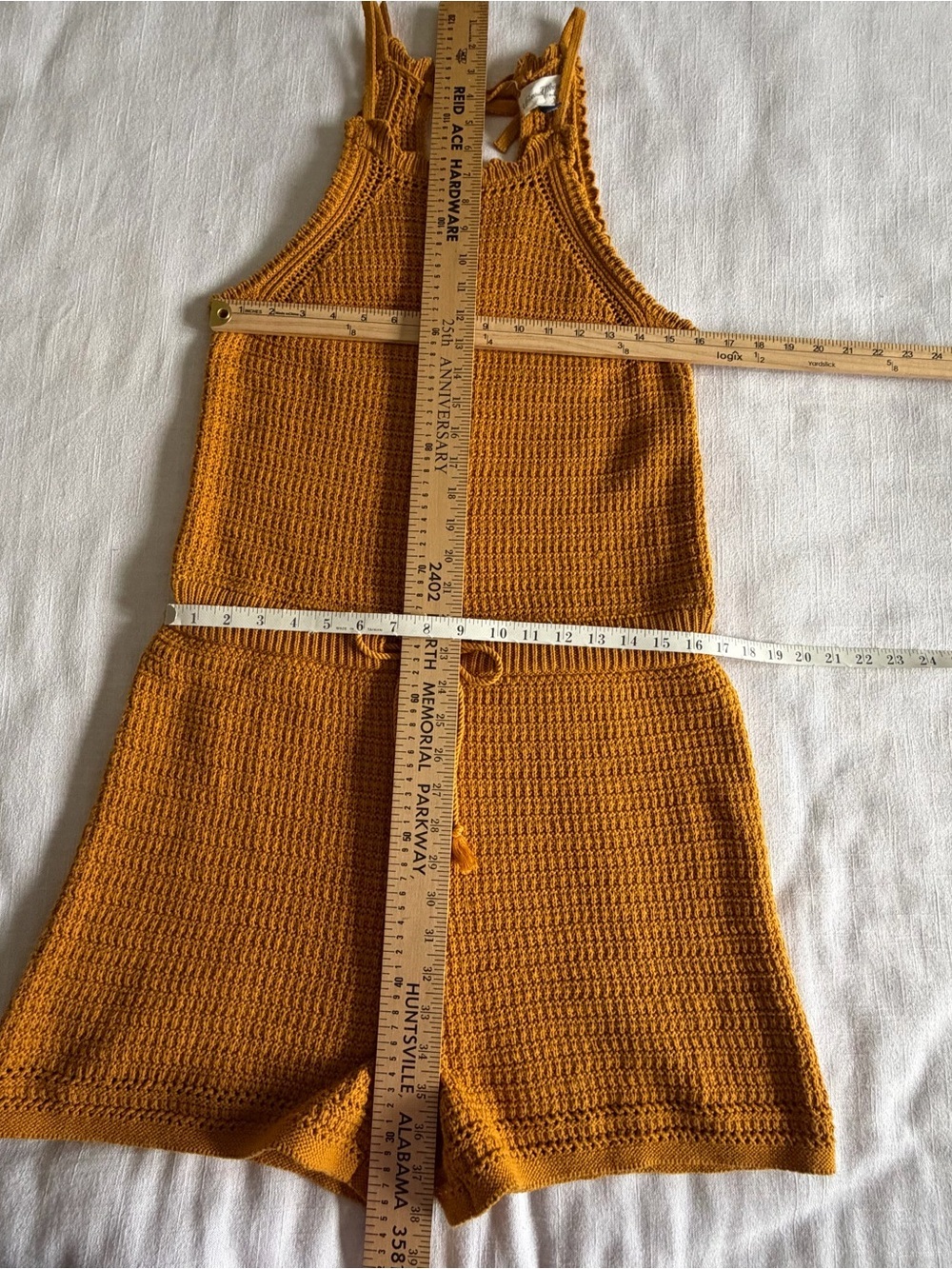 Universal Thread Romper Womens M Mustard Crochet Halter Drawstring Festival Boho - Picture 4 of 10